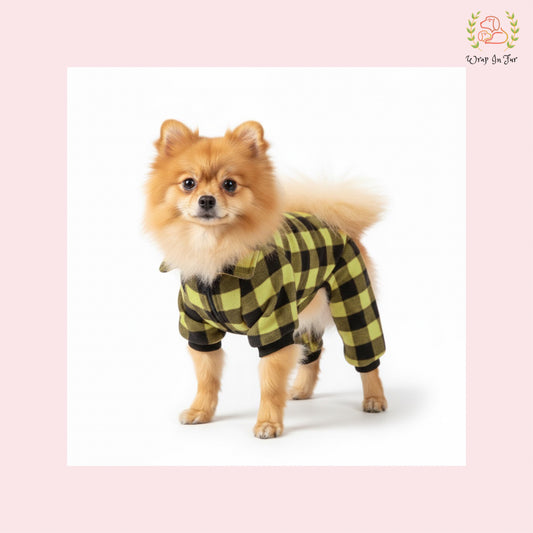 Lemon Yellow Plaid Dog Winter Jumpsuit – Cozy Warm Dog Clothes