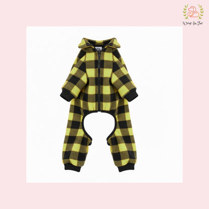 Lemon Yellow Plaid Dog Winter Jumpsuit – Cozy Warm Dog Clothes