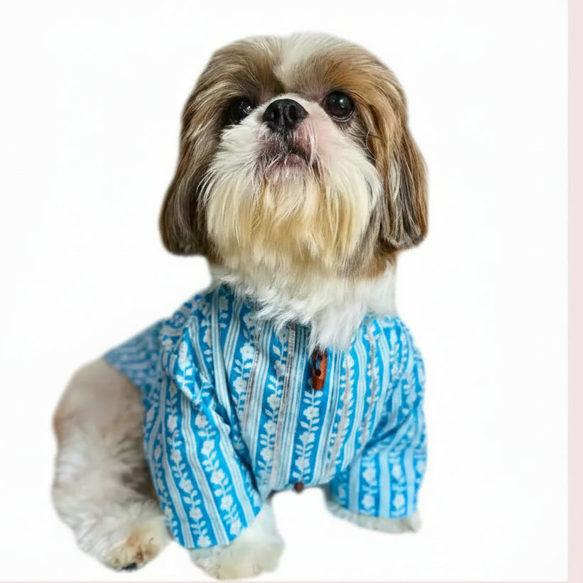 Light Blue Floral Dog Kurta - Traditional Indian Dog Ethnic Wear