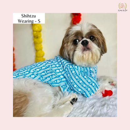 Light Blue Floral Dog Kurta - Traditional Indian Dog Ethnic Wear