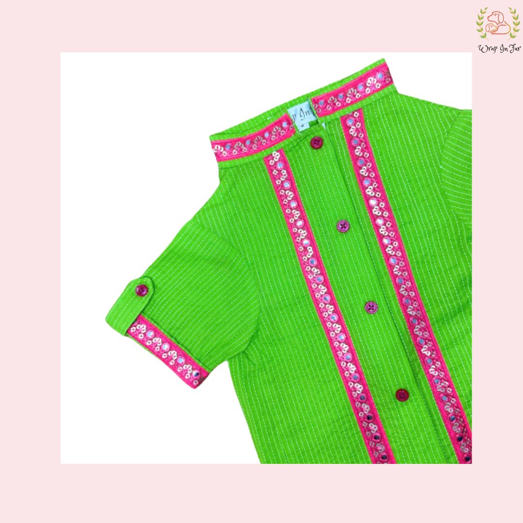 Lime Green & Pink Floral Dog Kurta - Traditional Indian Dog Ethnic Wear