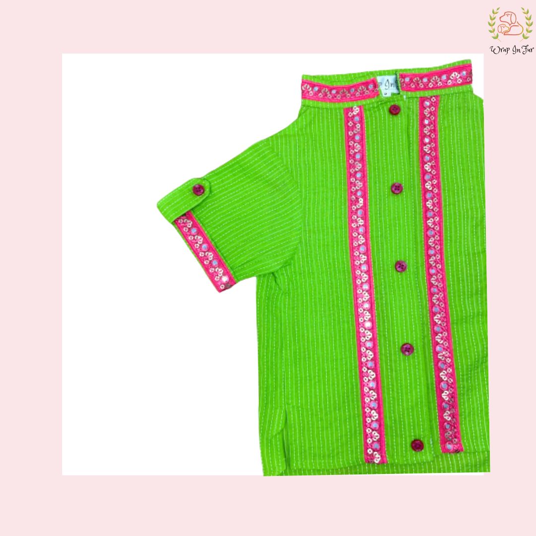 Lime Green & Pink Floral Dog Kurta - Traditional Indian Dog Ethnic Wear