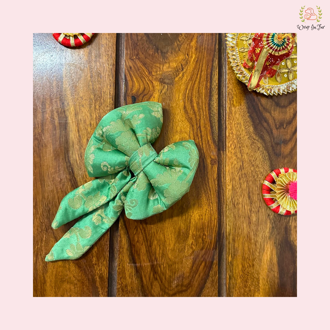 Limelight Festive Bow - Luxury Green Brocade Dog Hair Bow Accessory