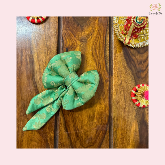 Limelight Festive Bow - Luxury Green Brocade Dog Hair Bow Accessory