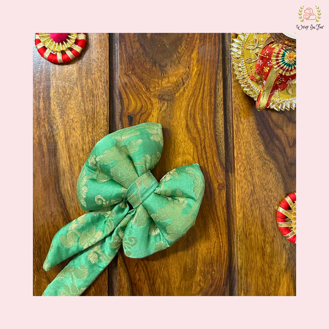 Limelight Festive Bow - Luxury Green Brocade Dog Hair Bow Accessory