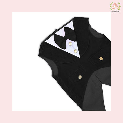 Luxury Black Velvet Dog Tuxedo Vest - Formal Wedding Suit