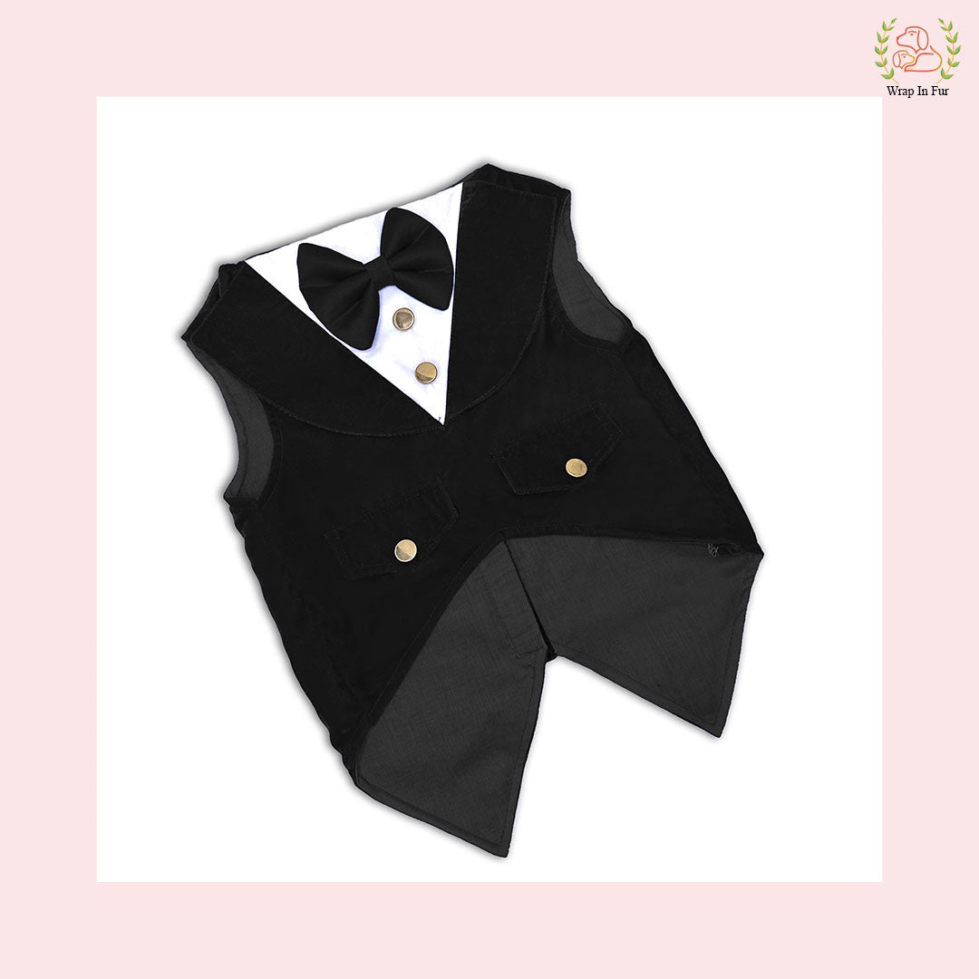 Luxury Black Velvet Dog Tuxedo Vest - Formal Wedding Suit