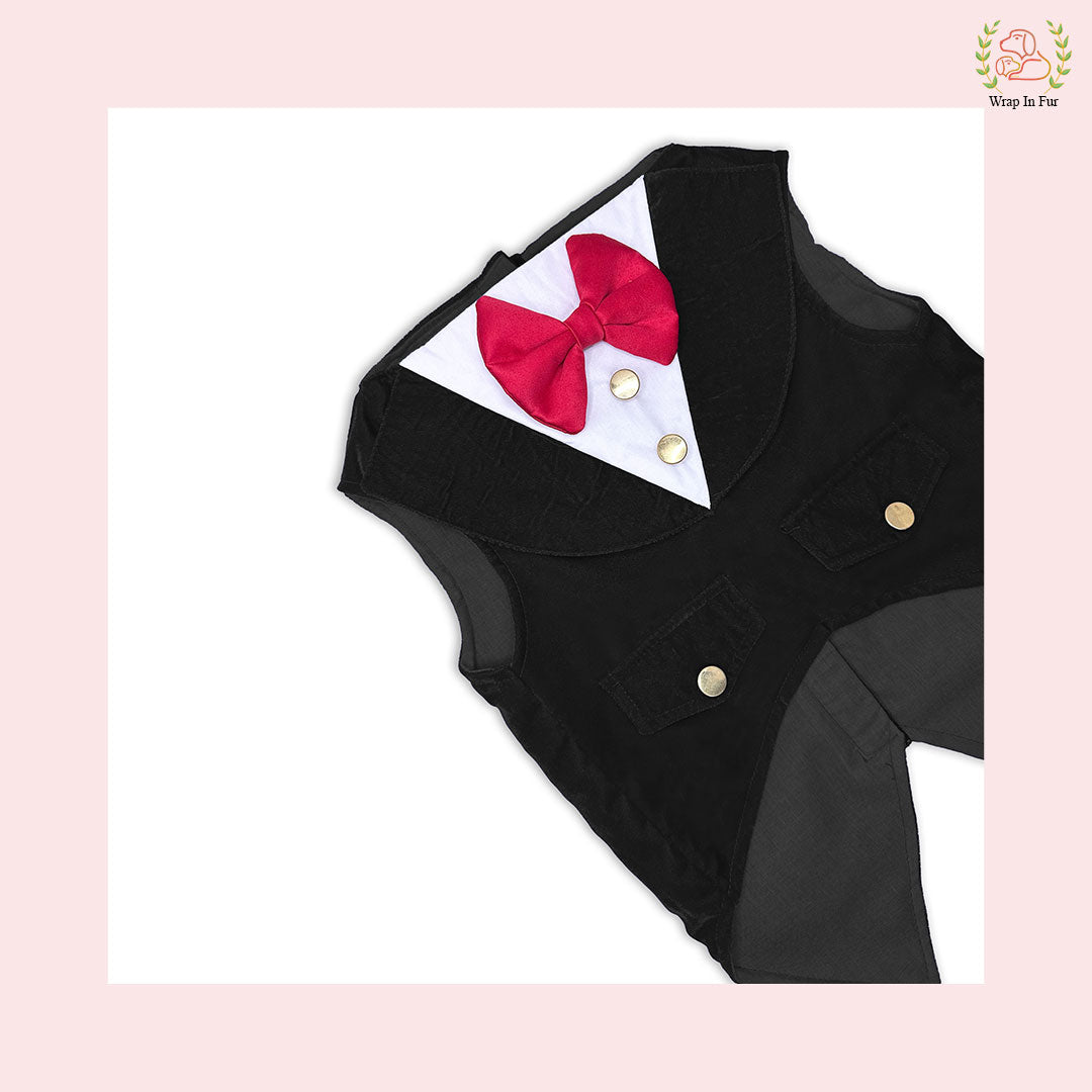 Luxury Black Velvet Dog Tuxedo Vest - Formal Wedding Suit