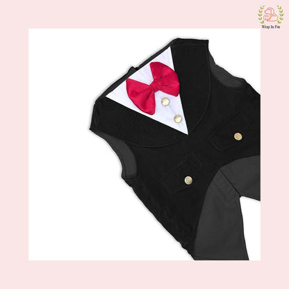 Luxury Black Velvet Dog Tuxedo Vest - Formal Wedding Suit