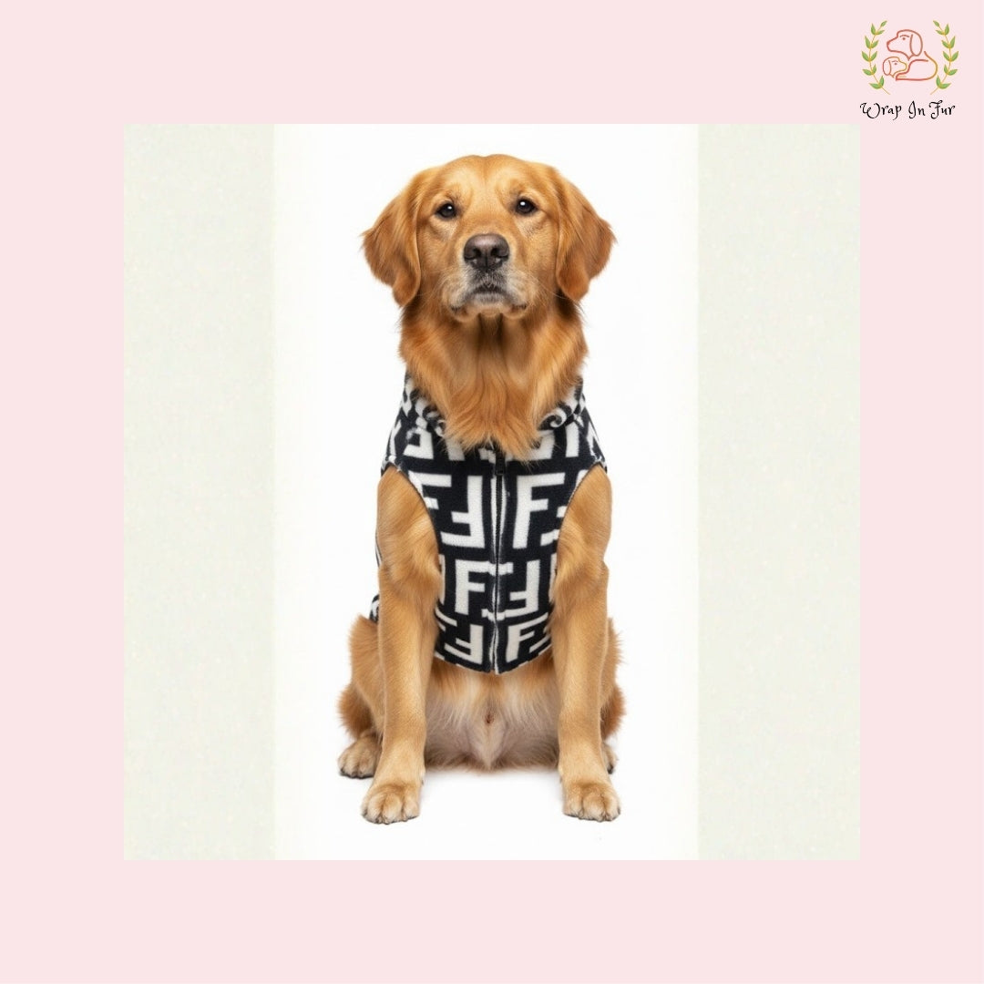 Luxury Black & White Dog Winter Hoodie – Cozy Fleece Winter Wear