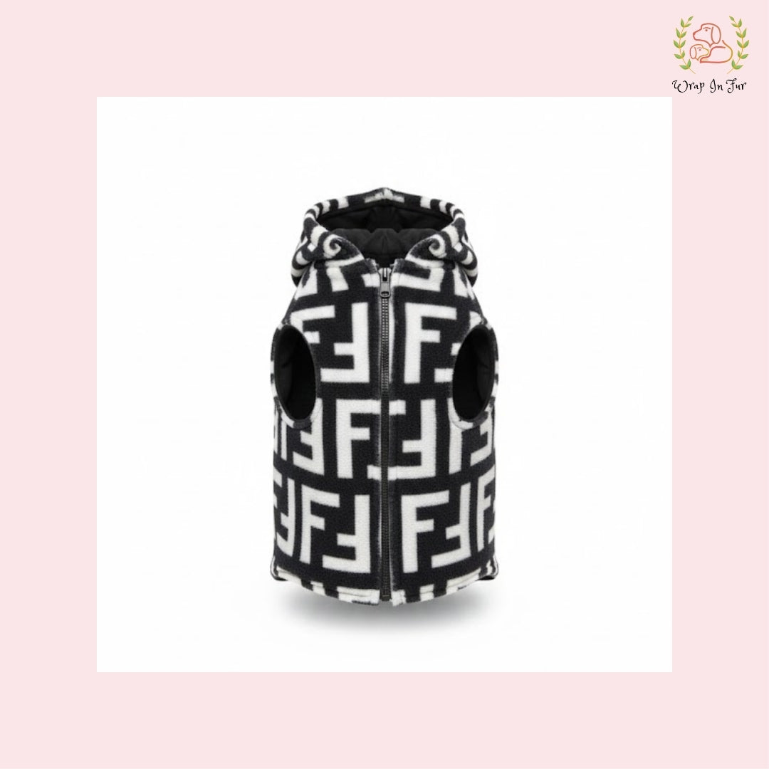 Luxury Black & White Dog Winter Hoodie – Cozy Fleece Winter Wear