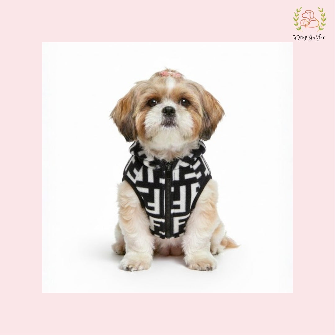 Luxury Black & White Dog Winter Hoodie – Cozy Fleece Winter Wear