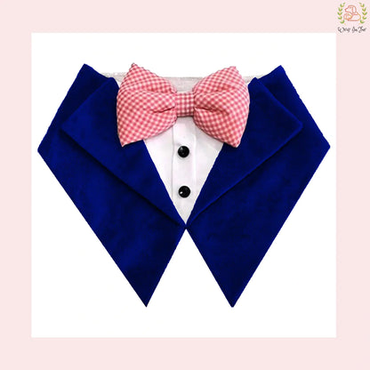Luxury Blue Velvet Tuxedo Style Dog Bandana - Wedding Accessory