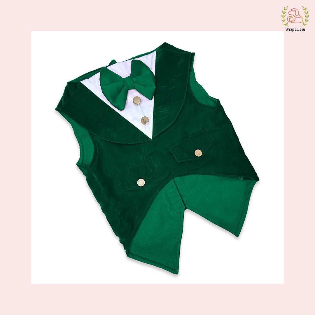 Luxury Emerald Green Velvet Dog Tuxedo Vest - Formal Wedding Suit
