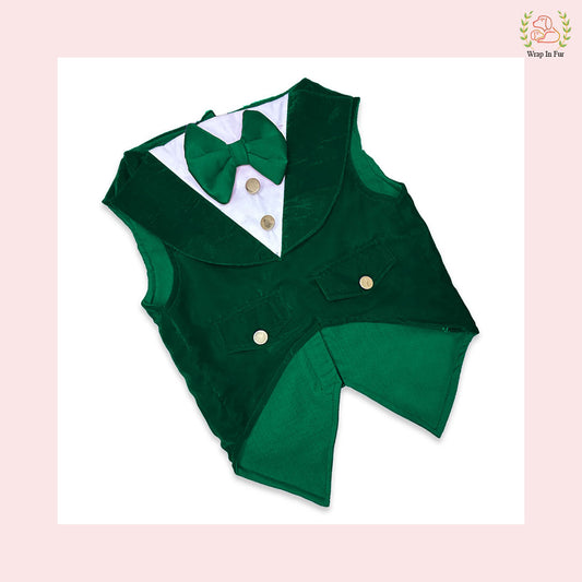 Luxury Emerald Green Velvet Dog Tuxedo Vest - Formal Wedding Suit