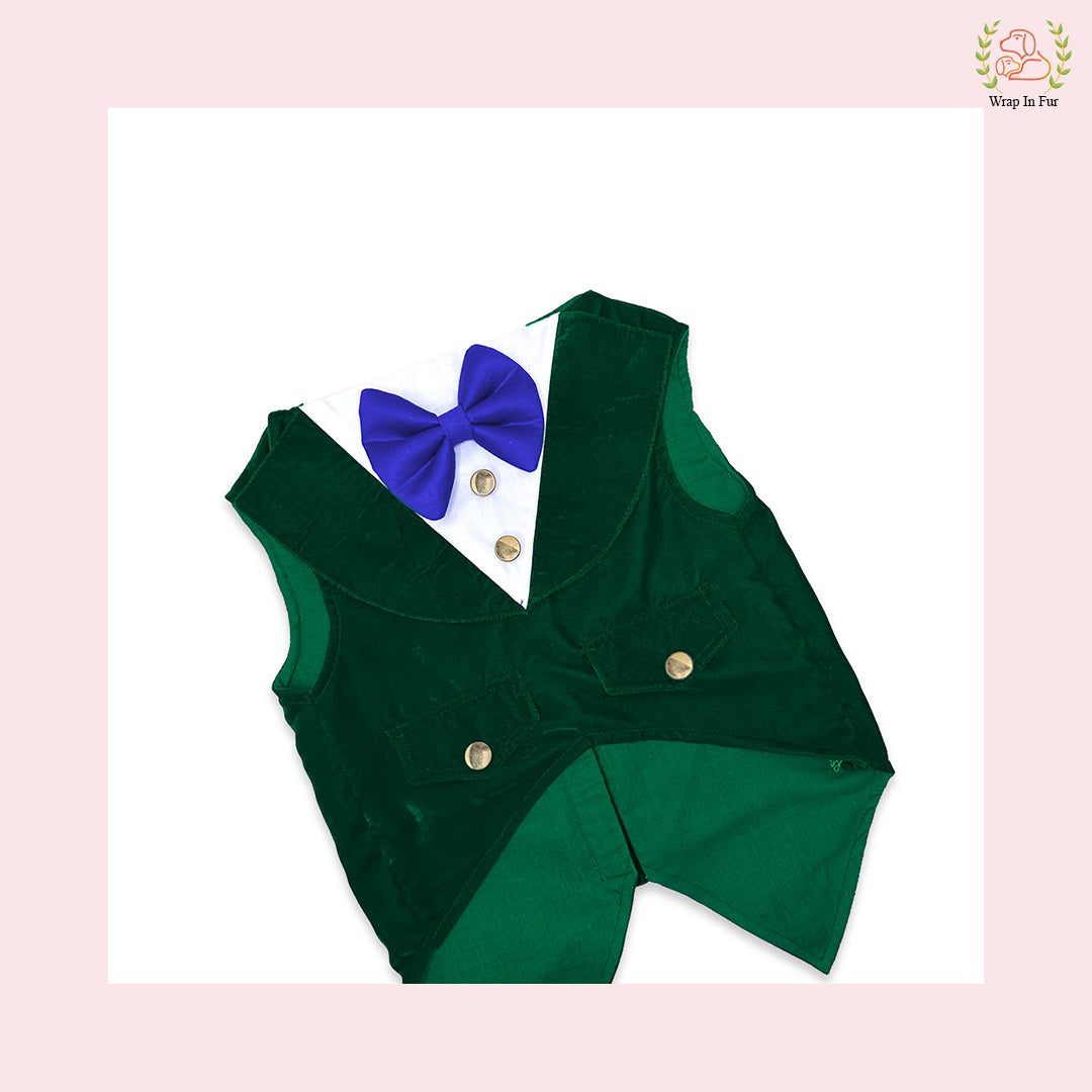 Luxury Emerald Green Velvet Dog Tuxedo Vest - Formal Wedding Suit