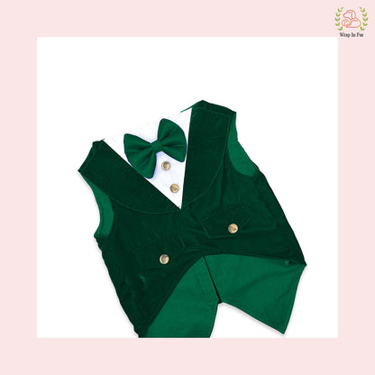 Luxury Emerald Green Velvet Dog Tuxedo Vest - Formal Wedding Suit