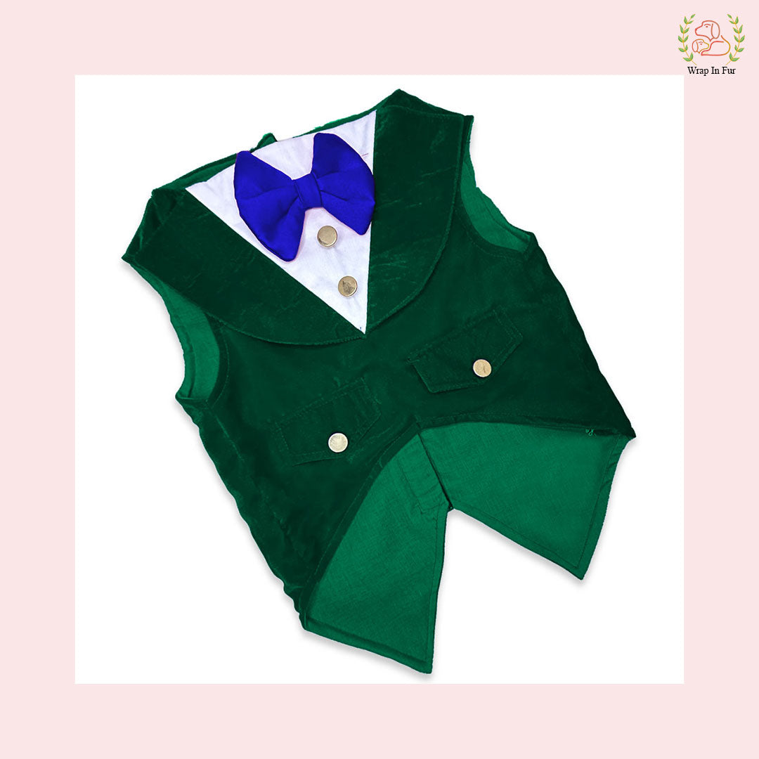 Luxury Emerald Green Velvet Dog Tuxedo Vest - Formal Wedding Suit