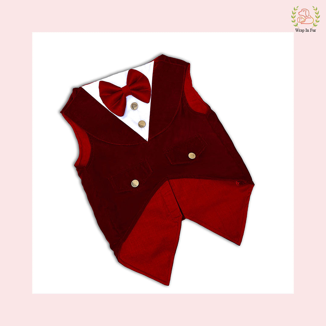 Luxury Maroon Velvet Dog Tuxedo Vest - Formal Wedding Suit