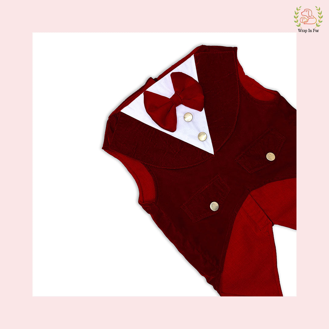 Luxury Maroon Velvet Dog Tuxedo Vest - Formal Wedding Suit