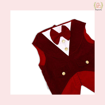Luxury Maroon Velvet Dog Tuxedo Vest - Formal Wedding Suit