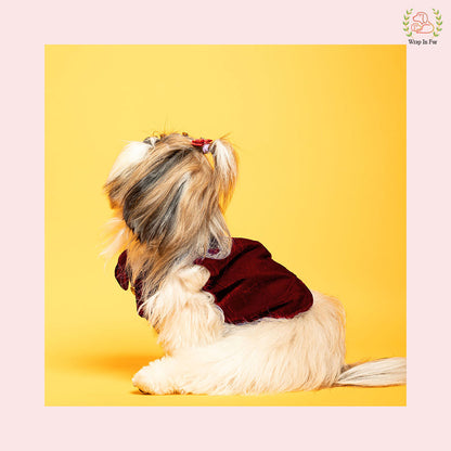 Luxury Maroon Velvet Dog Tuxedo Vest - Formal Wedding Suit