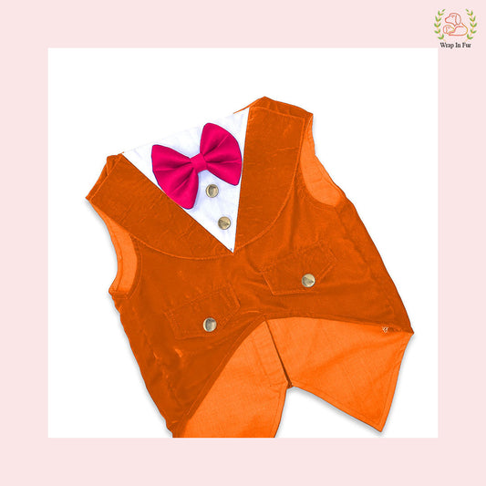Luxury Orange Velvet Dog Tuxedo Vest - Festive Wedding Suit
