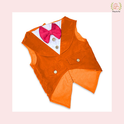 Luxury Orange Velvet Dog Tuxedo Vest - Festive Wedding Suit