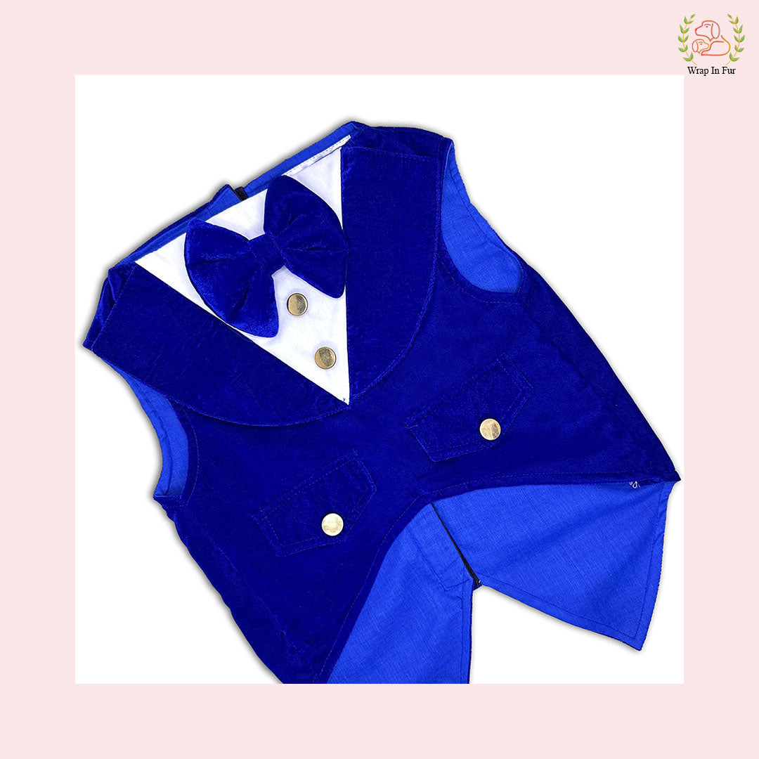 Luxury Royal Blue Velvet Dog Tuxedo Vest - Formal Wedding Suit