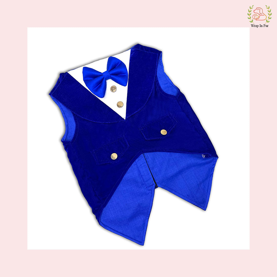 Luxury Royal Blue Velvet Dog Tuxedo Vest - Formal Wedding Suit