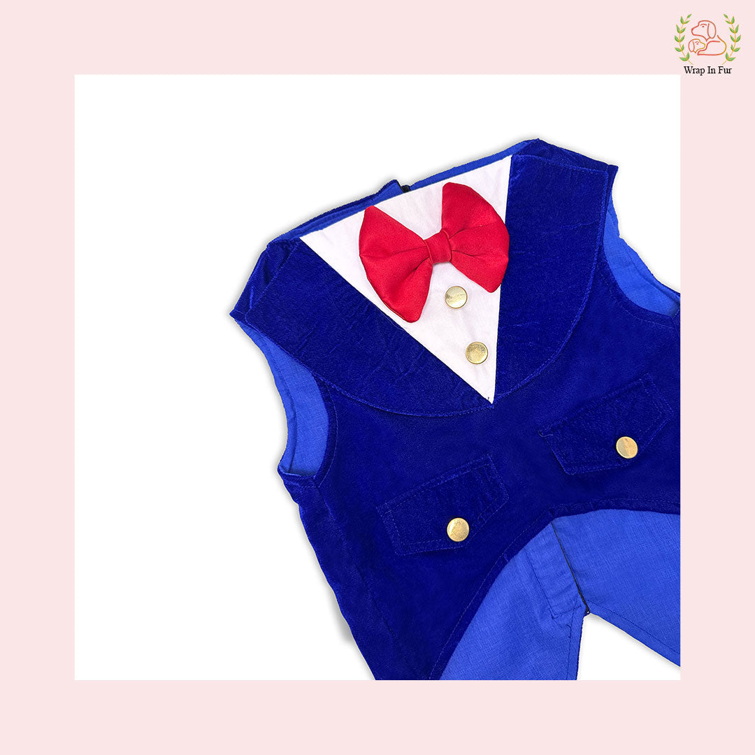 Luxury Royal Blue Velvet Dog Tuxedo Vest - Formal Wedding Suit