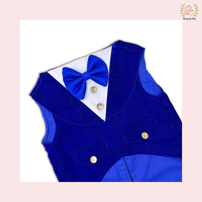 Luxury Royal Blue Velvet Dog Tuxedo Vest - Formal Wedding Suit