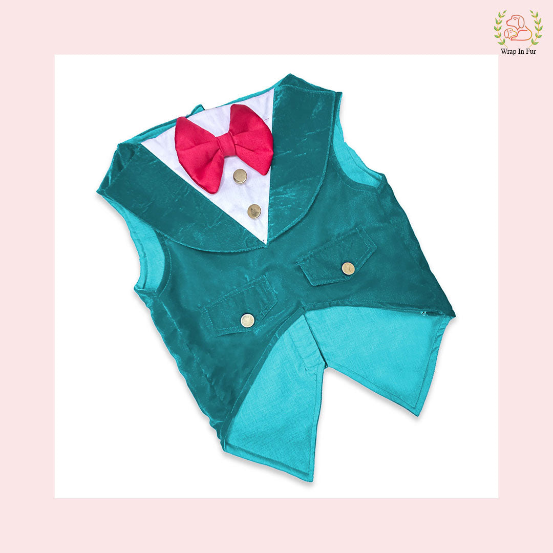 Luxury Teal Velvet Dog Tuxedo Vest - Formal Wedding Suit