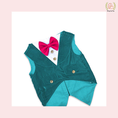 Luxury Teal Velvet Dog Tuxedo Vest - Formal Wedding Suit