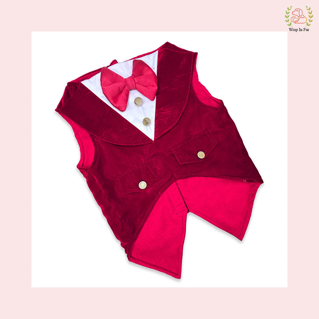 Luxury Wine Velvet Dog Tuxedo Vest - Formal Wedding Suit