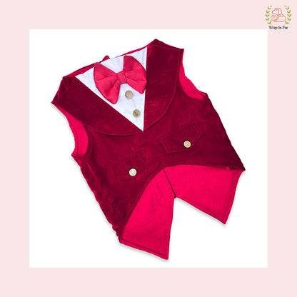 Luxury Wine Velvet Dog Tuxedo Vest - Formal Wedding Suit