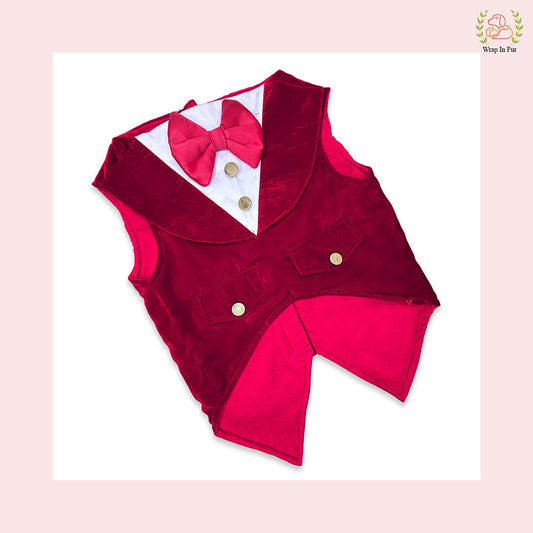 Luxury Wine Velvet Dog Tuxedo Vest - Formal Wedding Suit