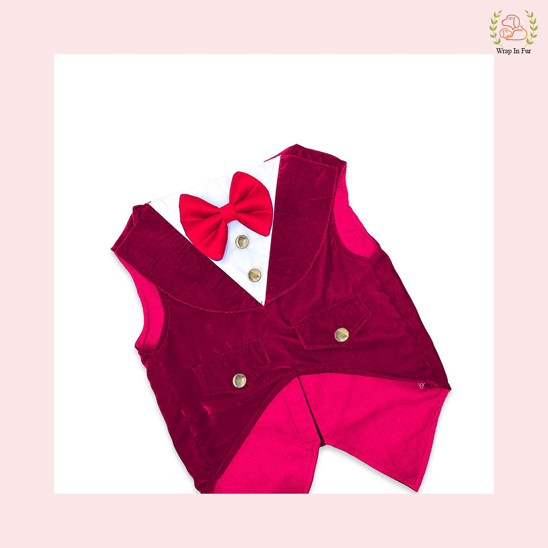 Luxury Wine Velvet Dog Tuxedo Vest - Formal Wedding Suit