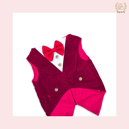 Luxury Wine Velvet Dog Tuxedo Vest - Formal Wedding Suit