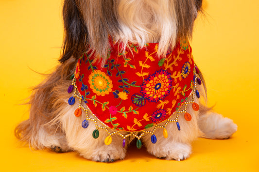 Red Phoolwari Dog Bandana