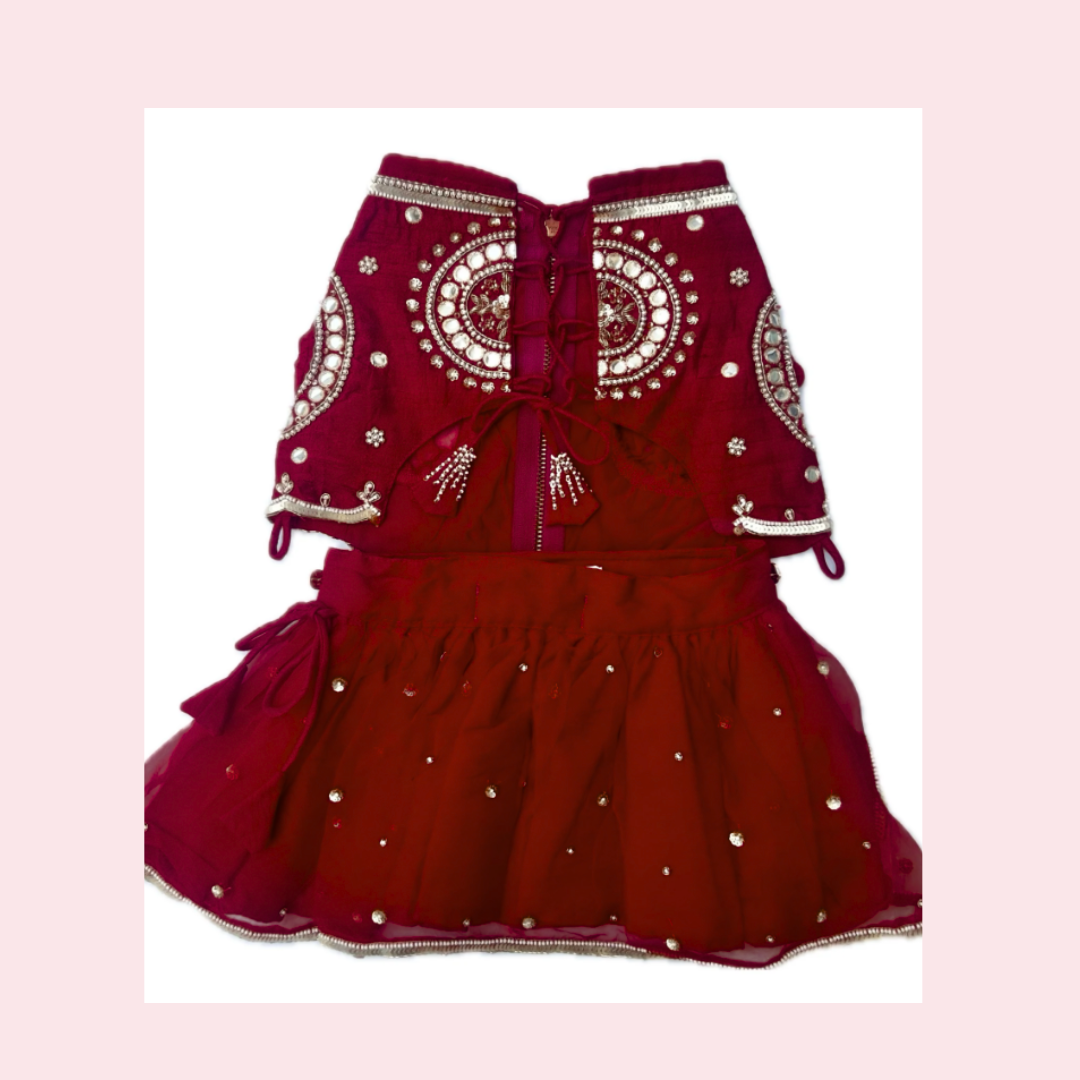 Maroon Mirror Work Dog Lehenga – Luxury Dog Wedding Dress 