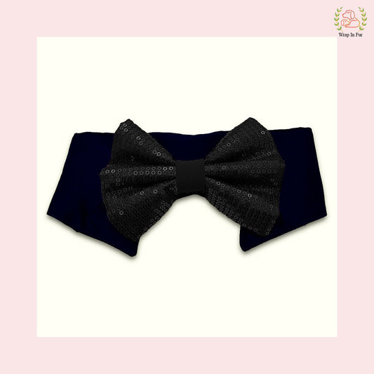 Midnight Black Sequin Dog Bow & Collar Set - Luxury Holiday Pet Accessory