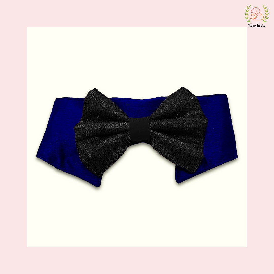 Midnight Black Sequin Dog Bow & Collar Set - Luxury Holiday Pet Accessory