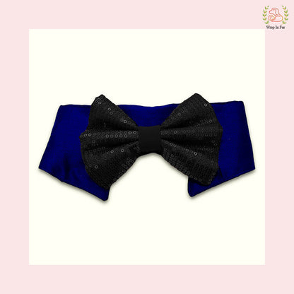Midnight Black Sequin Dog Bow & Collar Set - Luxury Holiday Pet Accessory