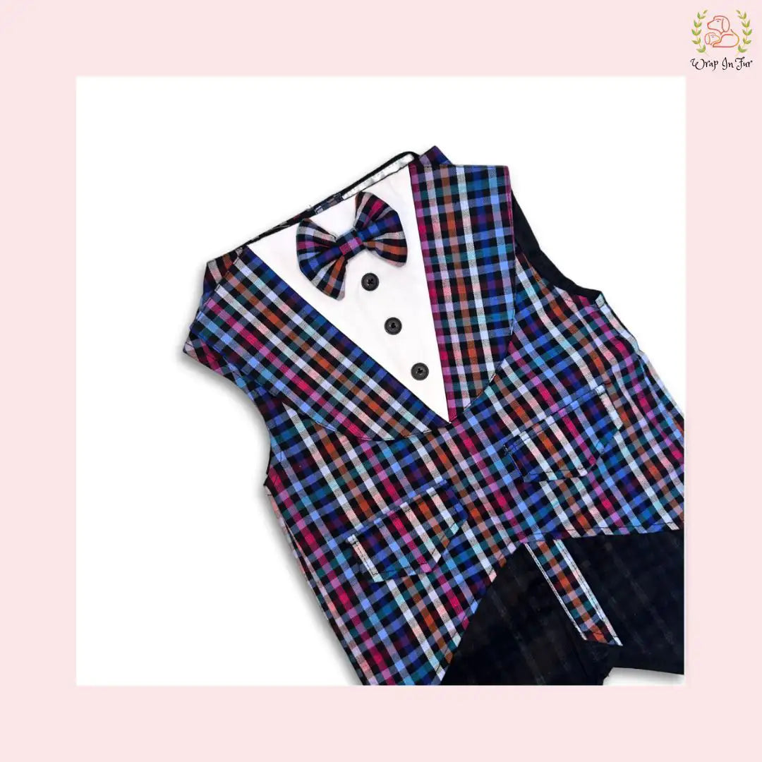 Midnight Plaid Dog Tuxedo Vest - Modern Formal Wedding Suit
