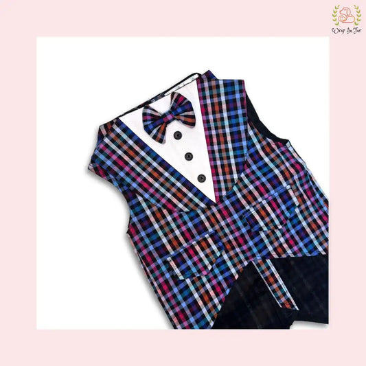 Midnight Plaid Dog Tuxedo Vest - Modern Formal Wedding Suit
