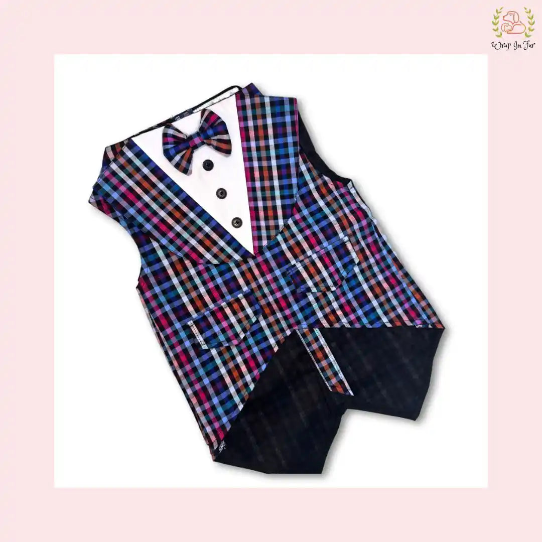 Midnight Plaid Dog Tuxedo Vest - Modern Formal Wedding Suit