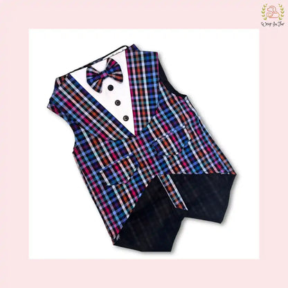 Midnight Plaid Dog Tuxedo Vest - Modern Formal Wedding Suit
