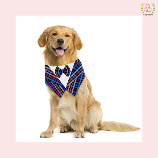 Midnight Plaid Tuxedo Style Dog Bandana - Formal Wedding Accessory
