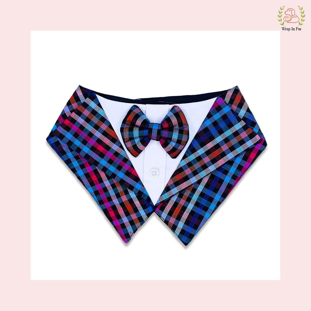 Midnight Plaid Tuxedo Style Dog Bandana - Formal Wedding Accessory